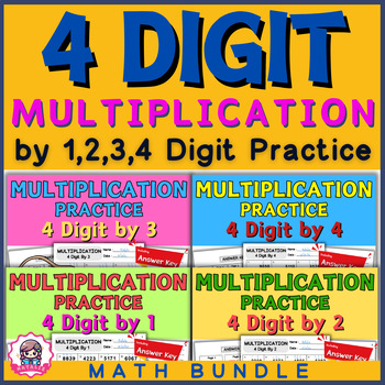 Preview of 4-Digit Multiplication by 1,2,3 and 4 Bundle | Multiplication Practice fun math