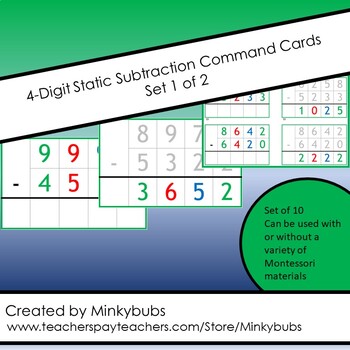 Preview of 4-Digit Static Subtraction Montessori Command Cards & Control of Error 1