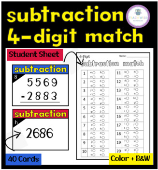 4-Digit Subtraction Match - Flash Cards & Recording Sheet- Math Centers