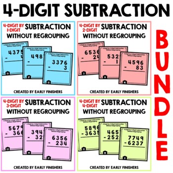 4 Digit Subtraction Without Regrouping Bundle by Early Finishers