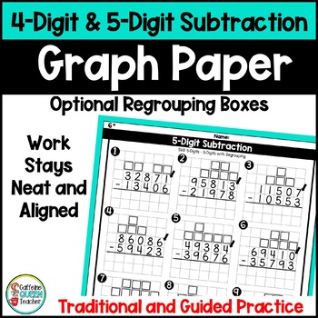 Preview of 4-Digit and 5-Digit Subtraction Practice Worksheets on Graph Paper Grids