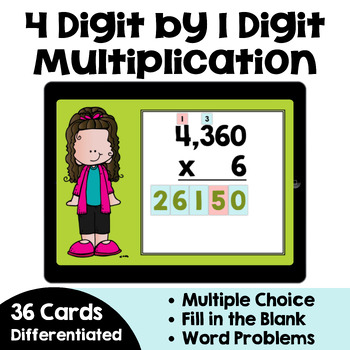 Preview of 4 Digit by 1 Digit Multiplication Boom Cards - Self Correcting