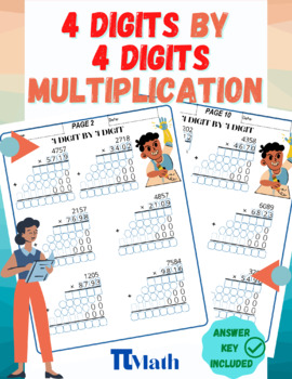 Preview of 4 Digit by 4 Digit Multiplication Worksheets: with Digital and Printable Options