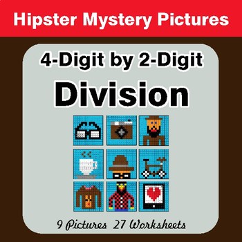 4-Digit by 2-Digit Division - Color-By-Number Math Mystery Pictures