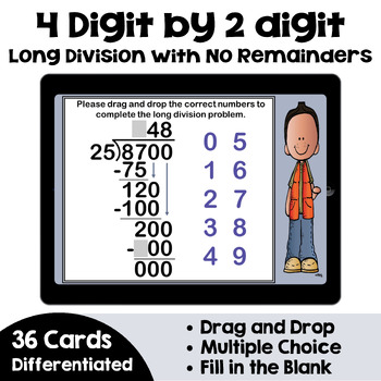Preview of 4 Digit by 2 Digit Long Division Boom Cards - Self Correcting and Interactive