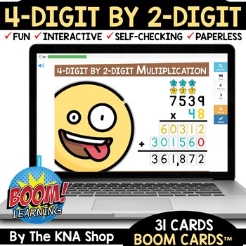 Preview of 4 Digit by 2 Digit Multiplication Boom Cards Back to School 