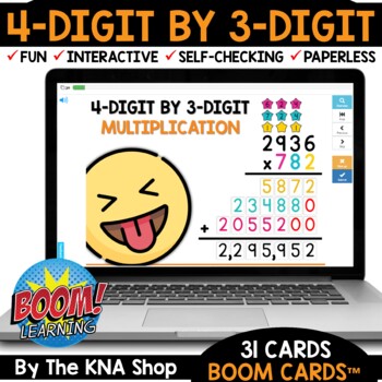 Preview of 4 Digit by 3 Digit Multiplication Boom Cards Distance Learning