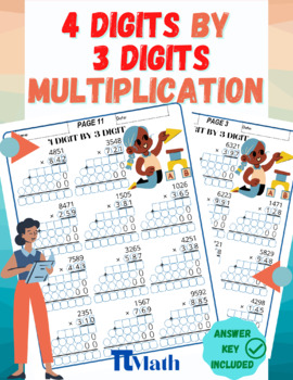 Preview of 4 Digit by 3 Digit Multiplication Worksheets -with Digital and Printable Options