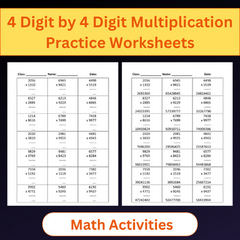 Preview of 4 Digit by 4 Digit Multiplication Practice Worksheets for Kids