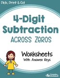 4 Digit Subtraction With Regrouping Across Zeros Worksheets