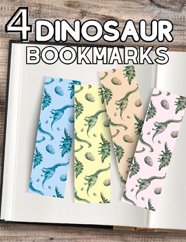Preview of 4 Dinosaur Bookmarks / Printable Bookmarks / PDF