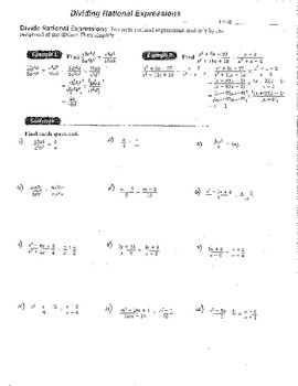 Preview of 4 Double Sided Rational Expressions Worksheets Dividing Multiplying Add Subtract