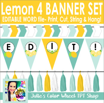 Preview of 4 Editable Lemon Theme Summer Banner Set, Edit in WORD