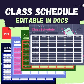 Preview of 4 Editable Planners Colorful Class Schedule Google Slides Template Collection