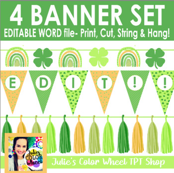 Preview of 4 Editable St. Patrick's Day Irish Shamrock Banner Set, Edit in WORD