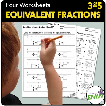 Preview of Equivalent Fractions Worksheets for Shapes, Groups, and Number Lines