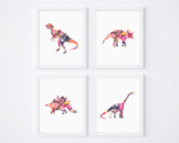 4 Floral Dinosaur Printable Posters