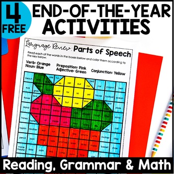 Preview of 4 Free End of the Year Activities | Math Review & Reading Comprehension