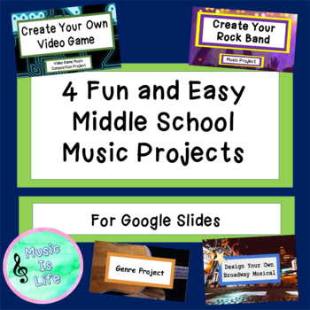 Preview of 4 Fun and Easy Online Middle School General Music Projects - Google Slides