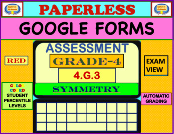 Preview of 4.G.3- SYMMETRY -  (RED) MULTIPLE-CHOICE ASSESSMENT -AUTOMATIC GRADING 