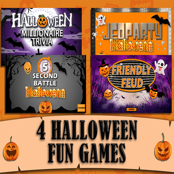 Preview of 4 Game PowerPoint Halloween - Family Feud, Millionaire, 5 second, Jeopardy