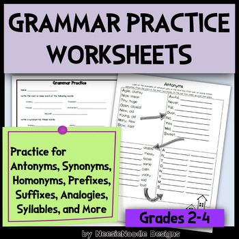 4 Grammar Practice Worksheets -- Prefixes, Suffixes, Syllables ...