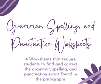 Preview of 4 Grammar, Spelling, and Punctuation Worksheets for High School ELA