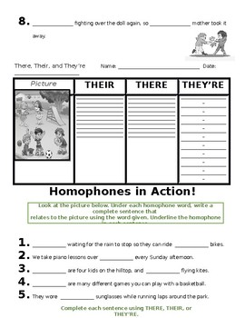 homophone worksheets there their theyre