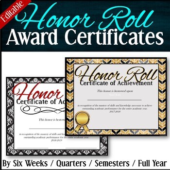 Preview of 4 Honor Roll Achievement Awards --by Six Weeks -Quarters -Semesters -Full Year