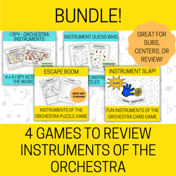 Preview of 4 Instruments of the Orchestra Review Games - Great for Centers, Sub, or Fun!