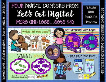 Preview of 4 Interactive Digital Task Card Centers - Comparing Sets 1-10 (More and Less)