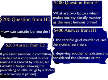 Preview of Jeopardy Games Law Bundle : 1) Murder 2) Manslaughter 3) Miranda Warnings