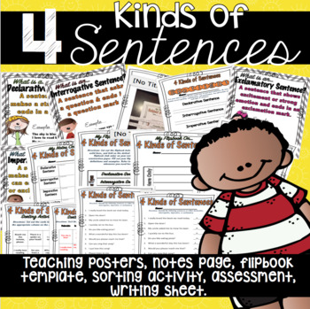 Preview of 4 Kinds of Sentences Grammar Practice with flip book, posters, assessments.