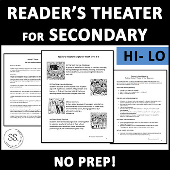 Preview of 4 Lengthy Reader's Theater Scripts (Hi-Lo) WIDA level 3-4 (glossary/questions)
