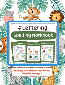 Preview of 4 Lettering Spelling Workbook Reading and Phonics Activities for Kids 6-8 Ages