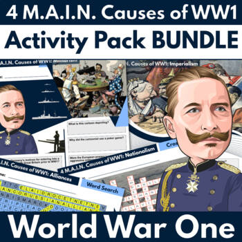 Preview of 4 M.A.I.N. Causes of WW1 - Worksheet & Puzzle Activity Pack BUNDLE