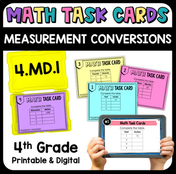 Preview of Measurement Conversions Math Task Cards - Printable & Digital 4.MD.1