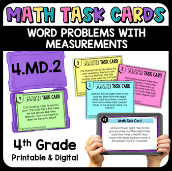 Preview of Word Problems with Measurements Math Task Cards with Digital 4.MD.2