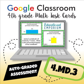 Preview of 4.MD.3 Digital Task Cards ★ Area and Perimeter 4th Grade AUTO GRADED Math
