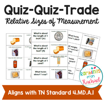 Preview of 4.MD.A.1 TN Math Standard Flash Cards Quiz Trade Relative Sizes of Measurement