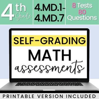 Preview of SELF-GRADING 4th Grade Math Tests - Measurement and Data [DIGITAL + PRINTABLE]