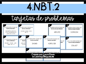Preview of 4.NBT.2 Task Cards in Spanish
