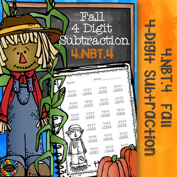 Preview of 4.NBT.4 Fall Themed 4-Digit Subtraction with Regrouping
