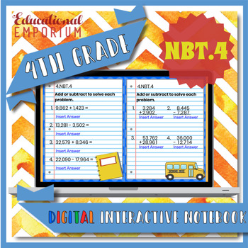 Preview of 4.NBT.4 Interactive Notebook: Add and Subtract Whole Numbers ⭐ Digital