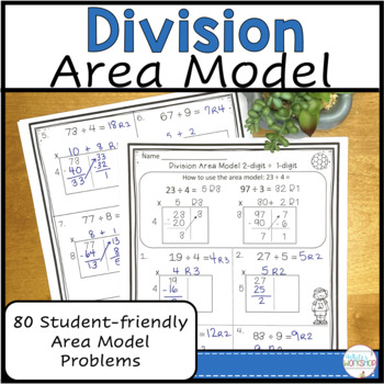 4.NBT.6 Division Worksheets using Area Model by White's Workshop