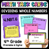 Dividing Whole Numbers Math Task Cards Printable with Digi