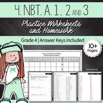 Preview of 4.NBT.A.1, 4.BNT.2 and 4.NBT.3 Extra Worksheets + Answer Keys