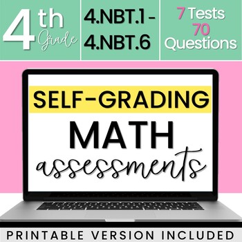 Preview of SELF-GRADING 4th Grade Math Tests - All NBT Standards [DIGITAL + PRINTABLE]