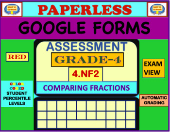 Preview of 4.NF.2- COMPARING FRACTIONS- (RED) MULTIPLE-CHOICE TEST-AUTOMATIC GRADING