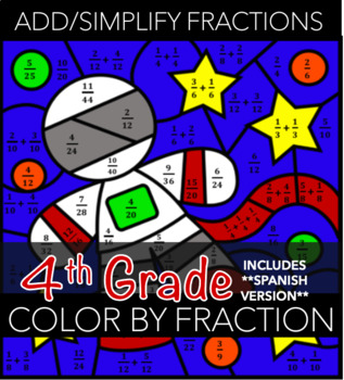 Preview of 4.NF.3 Add/Simplify Fractions - Color by Fraction (w/ Spanish Version)